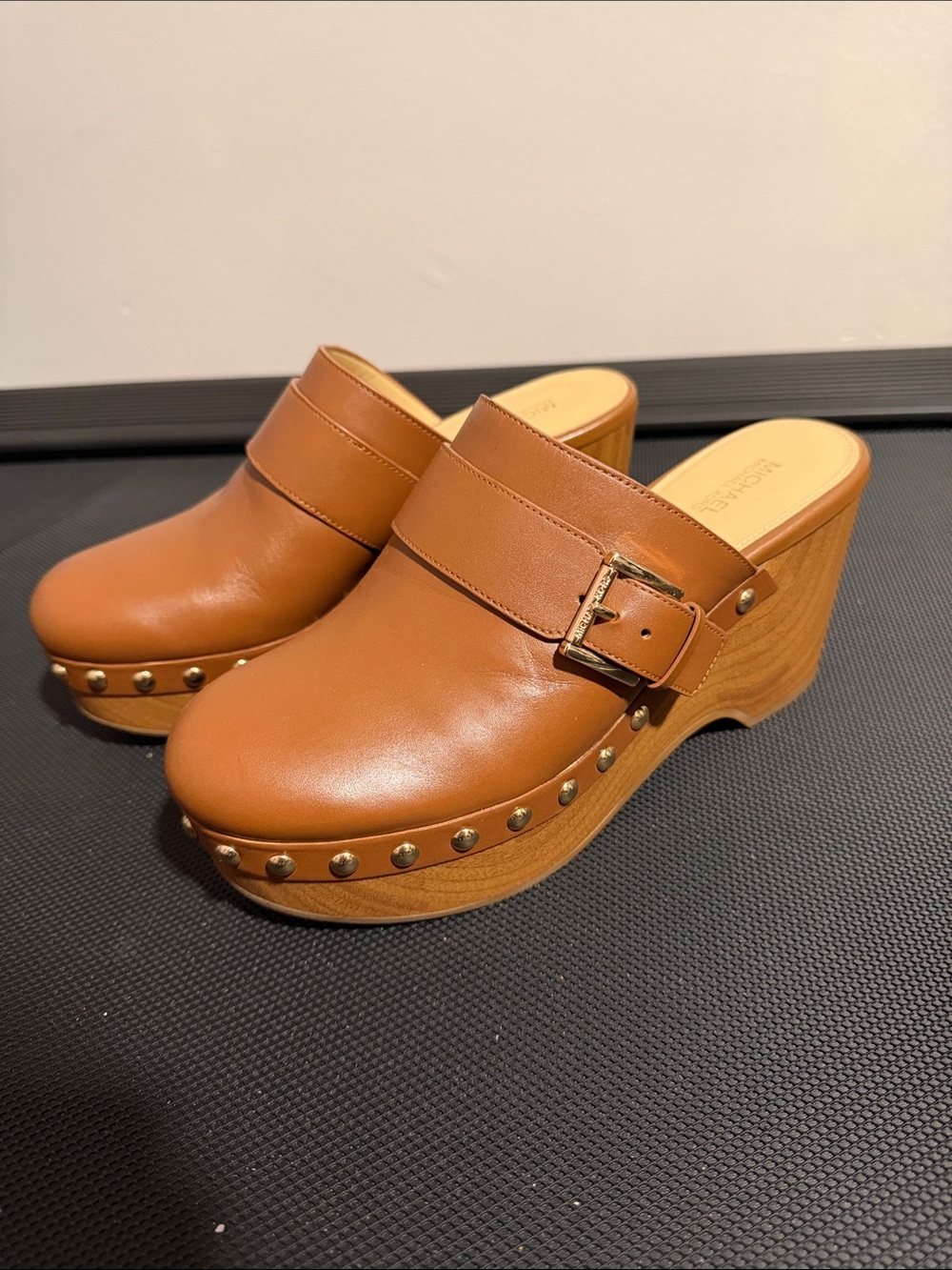 Michael Kors Leather Studded Clog Mules - Tan